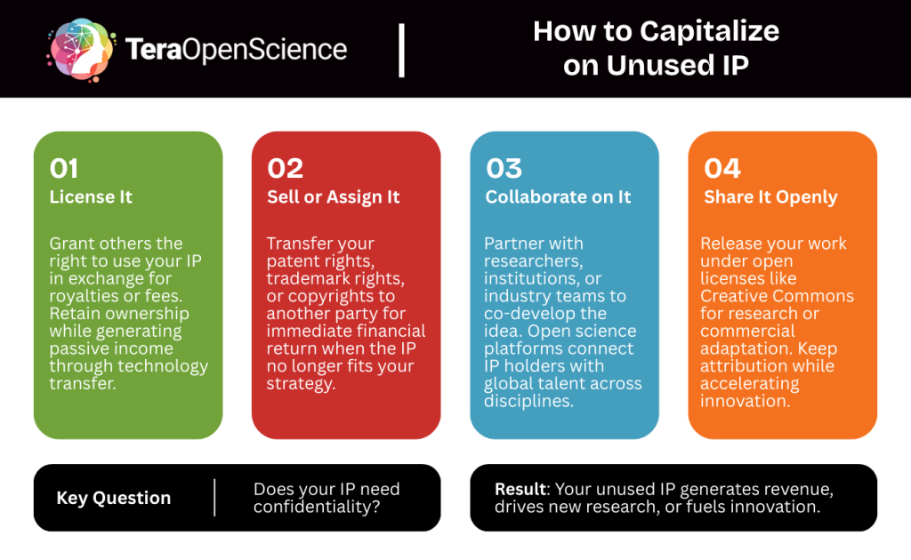 Infographic that details how to capitalize on unused intellectual property.