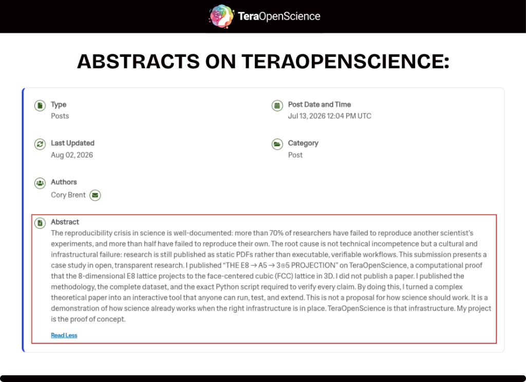 Visual showing what an abstract would look like on TeraOpenScience.